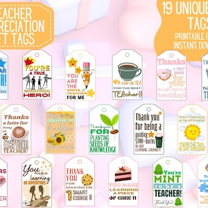 Teacher Appreciation Gift Tags | 19 Unique Designs | Printable Tags | Digital Download | Thank You Teacher, Gift Tag School Party Favor