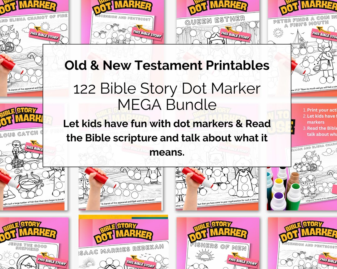 Bible Story Dot Marker Activity Bundle for Kids | 122 Bible Coloring ...