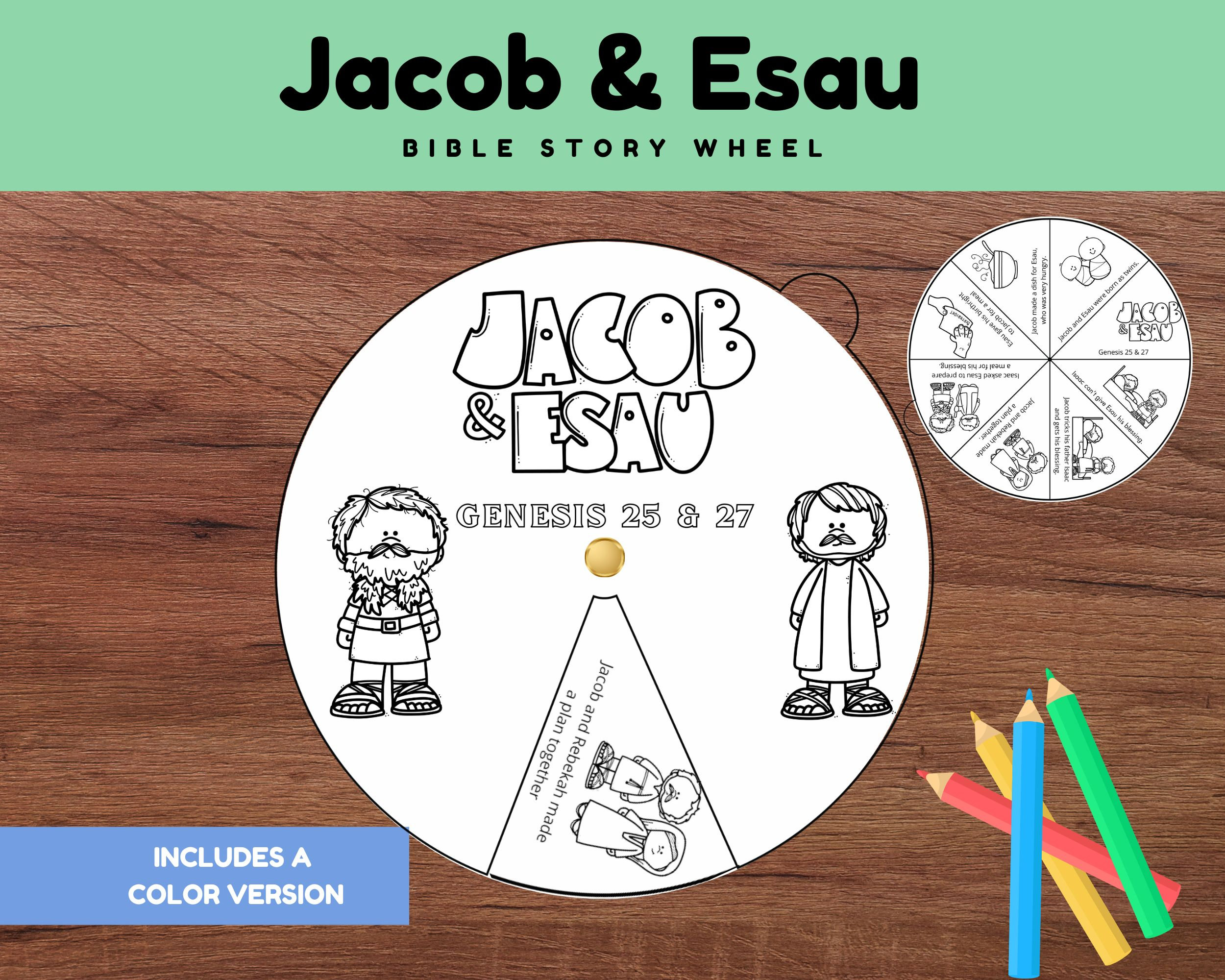Jacob and Esau Coloring Wheel, Printable Bible Story Activity, Sunday School Activity, Kids Bible Lesson, Sunday School