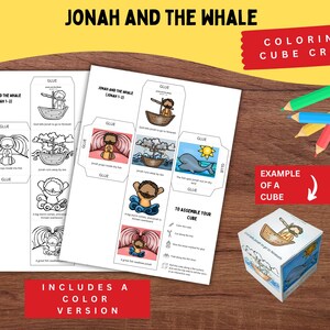 Jonah and the Whale Bible Story Cube | Printable Craft for Kids | Jonah 1–2 | Sunday School Activity | Coloring Page Included