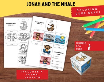 Jonah and the Whale Bible Story Cube | Printable Craft for Kids | Jonah 1–2 | Sunday School Activity | Coloring Page Included