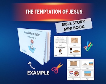 Temptation of Jesus coloring Mini Book Craft Matthew 4:1-11 | Jesus in the Wilderness & Overcoming Temptation Bible Story for Kids