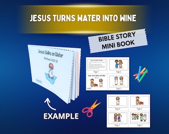 Jesus Turns Water into Wine Mini Book John 2:1-11 | Wedding at Cana Bible Story & Water Into Wine for Kids, Sunday School and Homeschool
