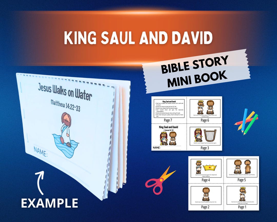 King Saul and David Bible Mini Book for Kids | 1 Samuel 16-18 | Sunday ...