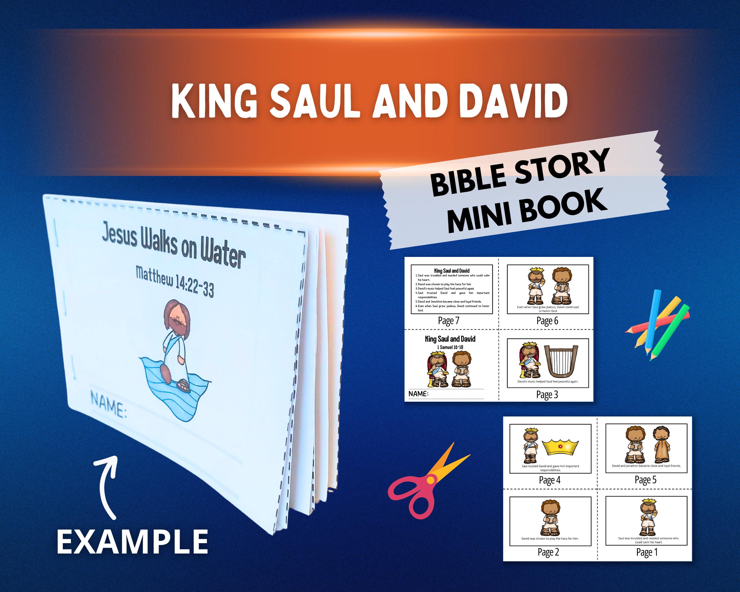 King Saul and David Bible Mini Book for Kids | 1 Samuel 16-18 | Sunday ...