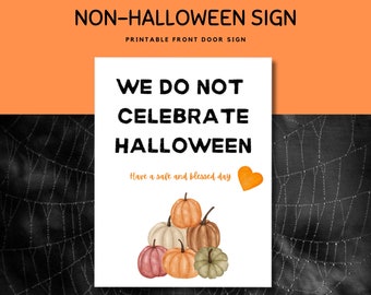 Cartello "Non festeggiamo Halloween" / Cartello stampabile cristiano "No Halloween" per la porta / Decorazioni autunnali a tema religioso per la porta d'ingresso o il portico