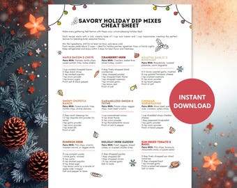 Savory Holiday Dip Mix Recipes Cheat Sheet | Easy Christmas Appetizer Ideas | Party Dips Printable for Gatherings, Potlucks & Hosting