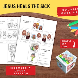 Jesus Heals the Sick Coloring Cube Craft for Kids | Luke 7 Bible Story Printable | Jesus Healing Miracles Sunday School Activity