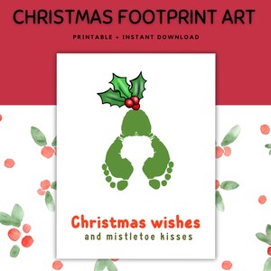 Christmas Footprint art, Christmas Preschool Activity, Craft for Toddlers, Footprint Kids Christmas Craft, Christmas Misteltoe Footprint art