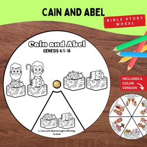 Cain and Abel Coloring Wheel Printable – Bible Story Genesis 4 for Kids – Sunday School Craft about Cain and Abel and Bible Brothers