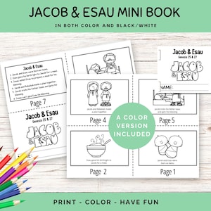 Jacob and Esau Story Mini Book: Engaging Bible Activity for Kids&#39; Homeschool & Sunday School, Coloring Activity Pages, Christian Homeschool
