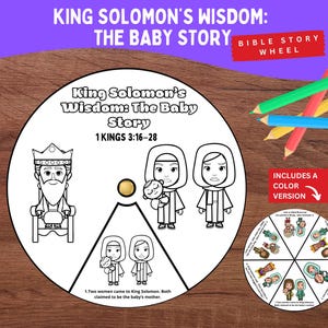 King Solomon Wisdom Coloring Wheel – Solomon Baby Story – 1 Kings 3 for Kids Printable – Bible Story Craft for Sunday School