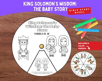 King Solomon Wisdom Coloring Wheel – Solomon Baby Story – 1 Kings 3 for Kids Printable – Bible Story Craft for Sunday School