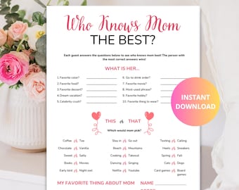 Who Knows Mom the Best Printable Game | Mother's Day Baby Shower Birthday Party Activity | Fun Mom Quiz Game | Instant Download PDF