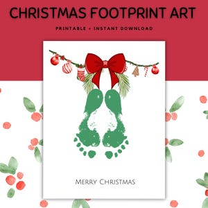 Christmas Footprint art, Christmas Preschool Activity, Craft for Toddlers, Footprint Kid Christmas Craft, Christmas Misteltoe Footprint art,