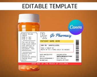 Editable Prescription Label Template | 3.75 x 2 in | Canva Template | Digital Download | Funny Labels | Gag Gift