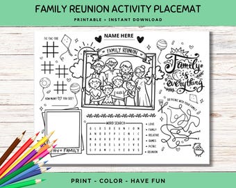 PRINTABLE Family Reunion Activity Placemat, Coloring Page Craft for Kids, Family Reunion Activity, Family Activity Sheet , Family Reunion