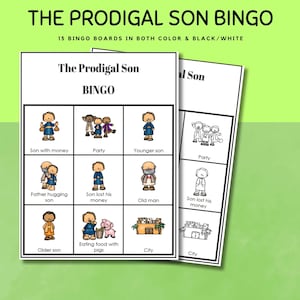 Il set da bingo del figliol prodigo per bambini, Bingo della Bibbia del figliol prodigo l Storia della Bibbia del Nuovo Testamento l Gioco della Bibbia della scuola domenicale