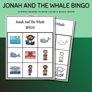 子どものためのヨナとクジラのビンゴセット、ヨナとクジラの聖書ビンゴ l 旧約聖書の物語 l 日曜学校の聖書ゲーム