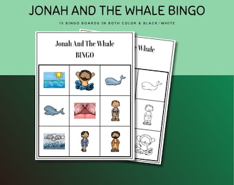 Jonah And The Whale Bingo Set for Kids, Jonah And The Whale Bible Bingo l Old Testament Bible Story l Sunday School Bible Game