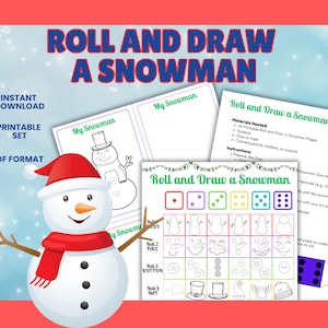 Roll and Draw a Snowman, Roll a Snowman Games for Kids, kids Winter Activity, School Winter Party Printable