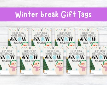 Winter Break Geschenkanhänger zum Ausdrucken | Schneemann Urlaub Geschenkanhänger für Kinder | Niedliche Klassenzimmer Winter Geschenk Etiketten für Lehrer Schüler Gastgeschenke