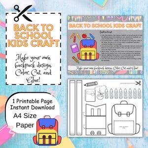 Back to School Kids Craft | Printable DIY Paper Backpack |  Back to School Activity |  Instant Download