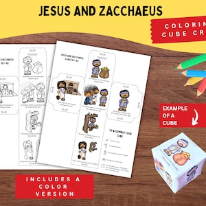 Jesus and Zacchaeus Bible Story Cube | Printable Craft for Kids | Luke 19:1–10 | Sunday School Activity | Zacchaeus Coloring Page