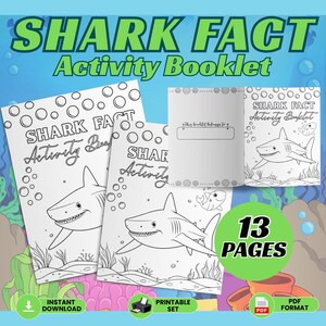 Shark Activity Booklet for Kids with Facts, Quizzes, Games, Mazes, Word Search, Coloring Pages, Science Worksheets, Ocean Theme