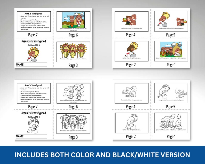 Jesus Transfiguration Coloring Craft & Mini Book Matthew 17:1-9 ...