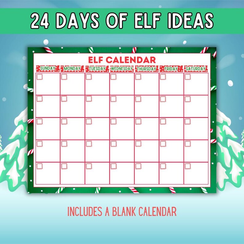 24 Days of Elf Ideas Printable Calendar for Families & Teachers, Fun ...