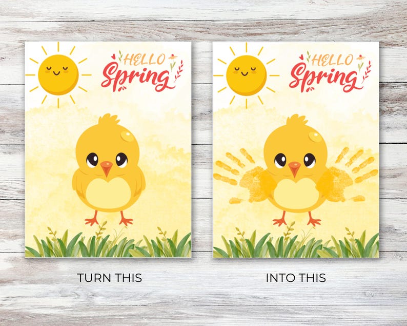Chick Handprint Spring Craft for Kids | Hello Spring Baby Art Printable ...