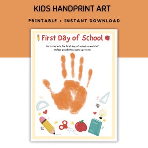 First Day of School Handprint Art, School Activity, Handprint Art, Handprint Craft Keepsake, Preschool Activity, Craft for Kids,