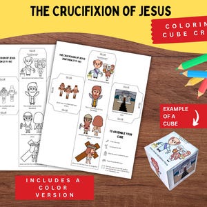Kleurkubus Jezus kruisiging | Mattheüs 27:11–56 | Goede Vrijdag | Bijbelverhaal Pasen | Afdrukbare christelijke kinderen voor de zondagsschool