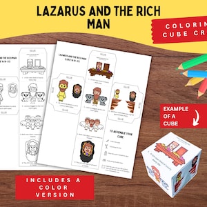 Lazarus and the Rich Man Bible Coloring Cube | Luke 16 Parable Craft for Kids | Sunday School Printable Activity | New Testament Lesson