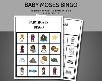 Baby Moses Bingo Set for Kids - Bible Story Activity, Moses Bible Bingo l Moses Bible Story l Sunday School Bible Games