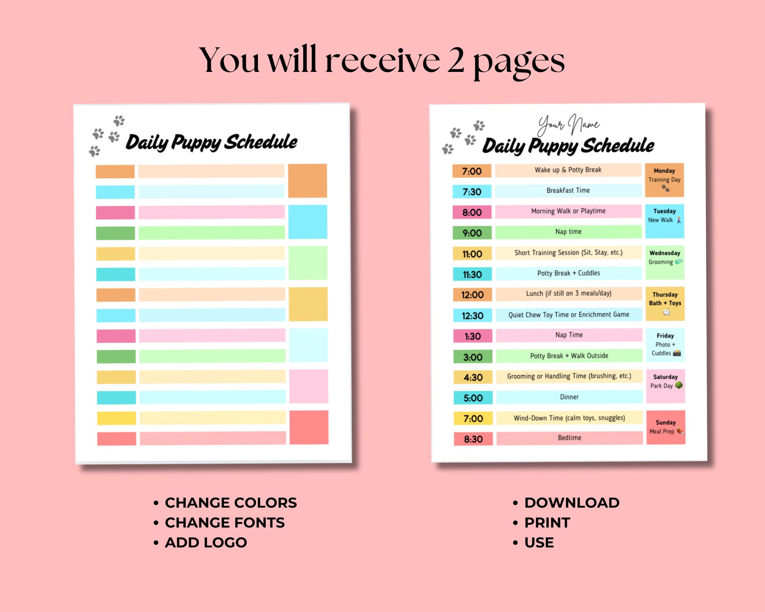 Editable Puppy Daily Schedule Template | Printable Dog Routine Chart ...