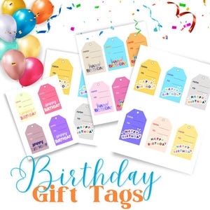 Printable Birthday Gift Tags | Colorful Happy Birthday Tags | Instant Download PDF | Assorted Designs | Party Favor Tags | Gift Wrapping