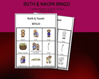 Ruth and Naomi Bingo Set for Kids, Ruth and Boaz Bible Bingo l Old Testament Bible Story, Ruth 1–4, Sunday School Bible Game,