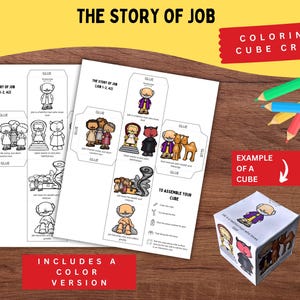 Job Bible Story Cube | Printable Craft for Kids | Job 1–2,42 | Story of Job Sunday School | Job Coloring Page | Instant Download