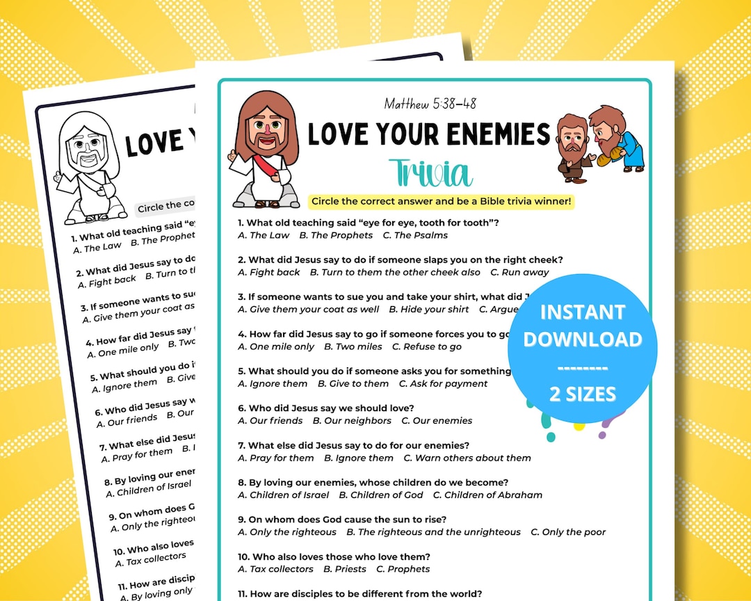 Love Your Enemies Bible Trivia Game | Sermon on the Mount Kids Activity ...