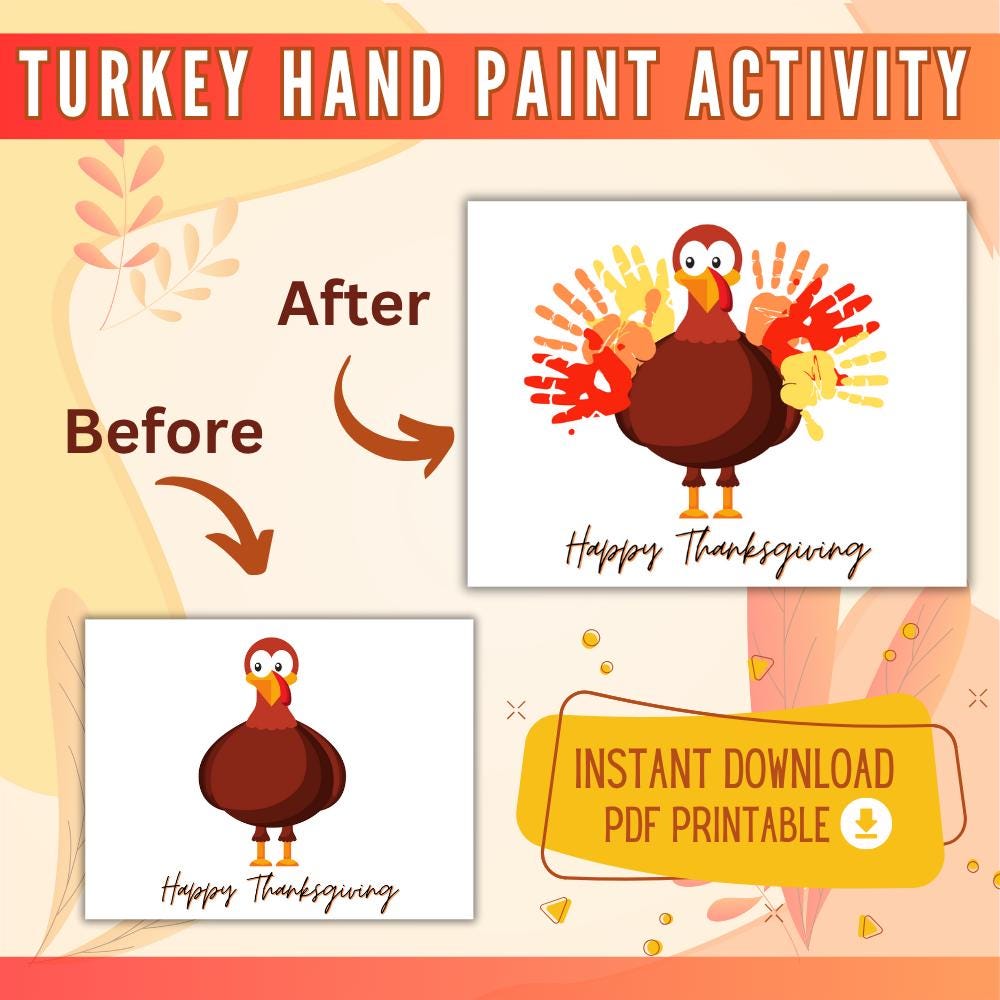 Thanksgiving Handprint Turkey Craft, Printable Turkey Art Template for ...