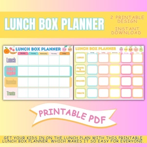 Lunch Box Planner | Kids Meal Planner | Printable Lunch Planner | Instant Download PDF