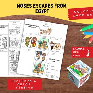 Moses Escapes from Egypt Coloring Cube – Exodus 2:11–25 Printable Bible Craft for Sunday School & Kids’ Moses Bible Story Activity
