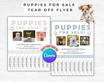 Puppies for Sale Flyer Template, Editable Tear off Dog Sale Poster