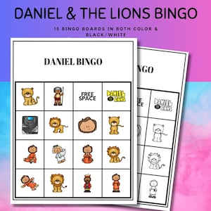 Set Bingo Daniele e i Leoni per Bambini - Attività di Storia della Bibbia, Bingo della Bibbia di Daniele l Storia della Bibbia di Daniele nella tana dei Leoni l Scuola Domenicale