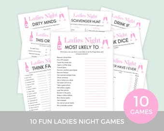 Ladies Night Games (10 Pack) - Printable Bachelorette Party Games, Girls Night Out