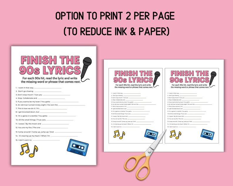 Printable 90s party game for adults and millennials