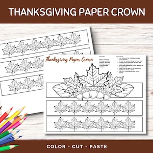 Thanksgiving Paper Crown Printable – Fall Coloring Craft for Kids – DIY Leaf Crown Template – Autumn Activity PDF for Classroom or Home