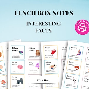 24 interessante Fakten Lunch Box Notizen für Kinder, druckbare Lernkarten, sofortiger Download, Lunch Box Notizen | Lunchbox Notizzettel für Kinder